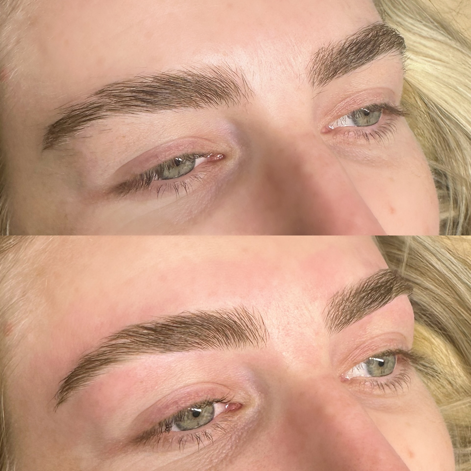 Brow lamination before and after at Maison Kieu Beauté, Newport Beach
